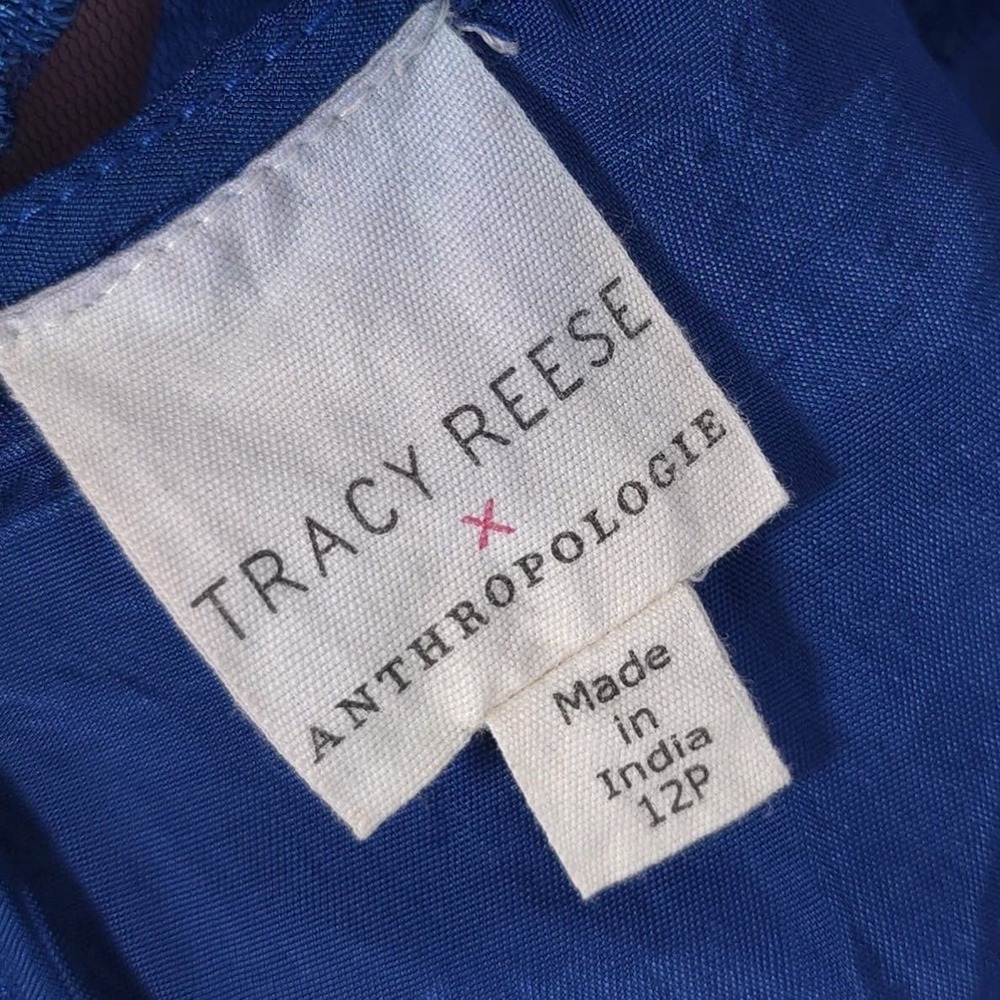 Anthropologie TRACY REESE Midi Dress Size 12P Embroidered Topaz Blue Floral - Picture 2 of 16